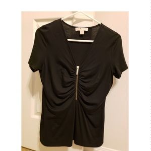 Michael Kors Half Zip Gold Blouse Tunic Black S